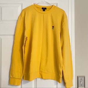 Yellow Crewneck Sweatshirt Graphic Red Rose Detail